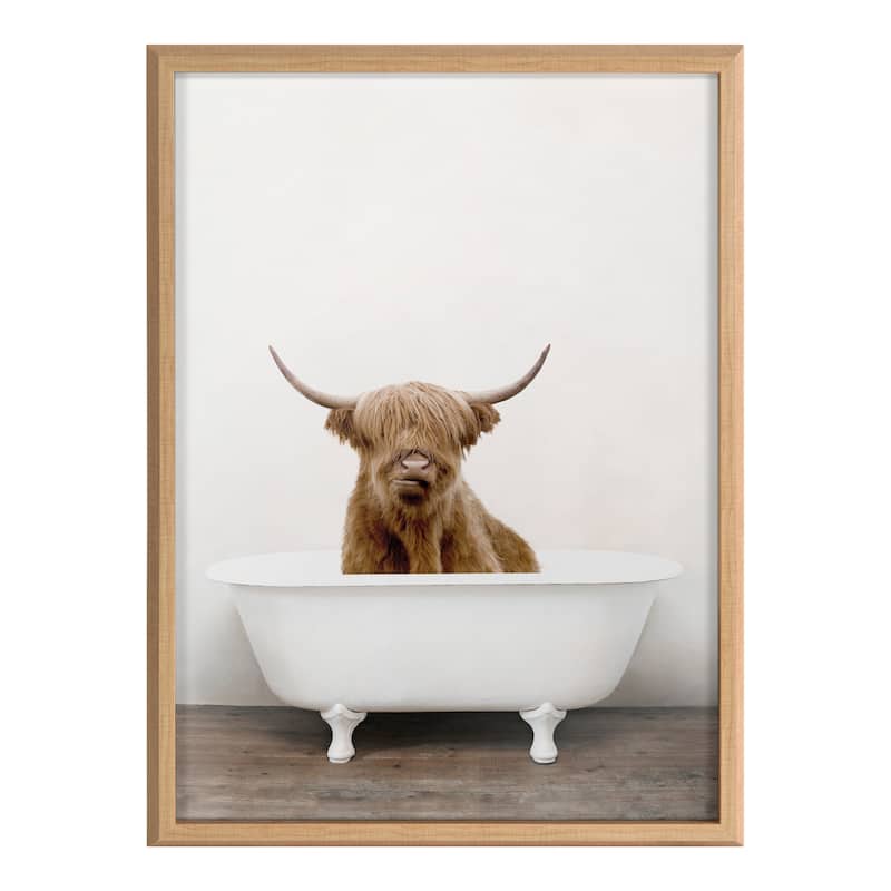 Kate and Laurel Blake Cow in Tub Framed Printed Glass by Amy Peterson