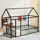 preview thumbnail 1 of 16, Twin Metal House Bed Frame with Built-In Desk Shelves USB Ports and Power Outlets, Space Saving Study Black