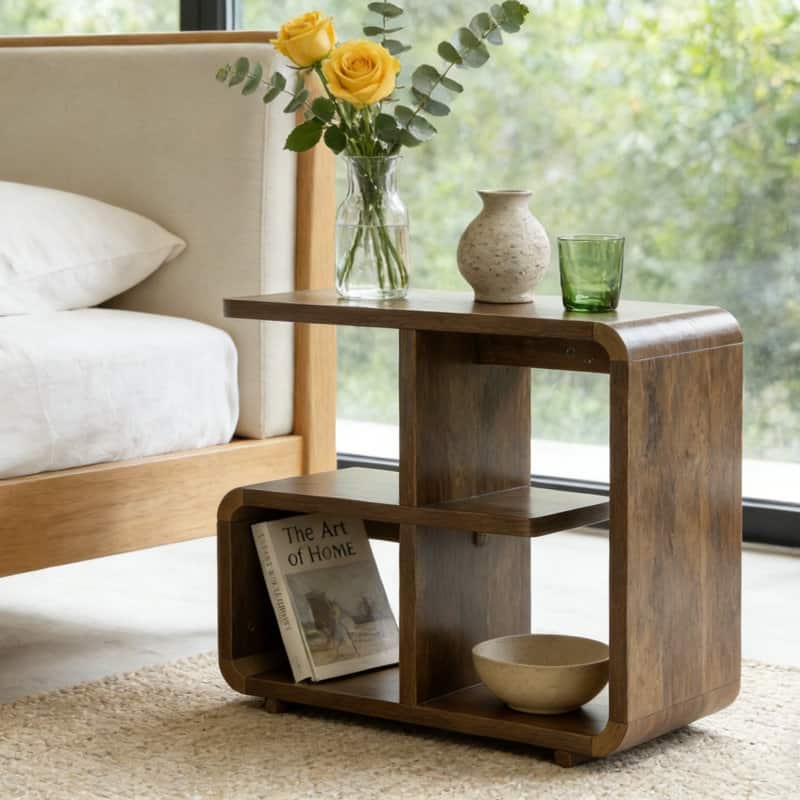 25.59'' Side Table, Wooden End Table, Nightstand With Storage Shelves - 1PC