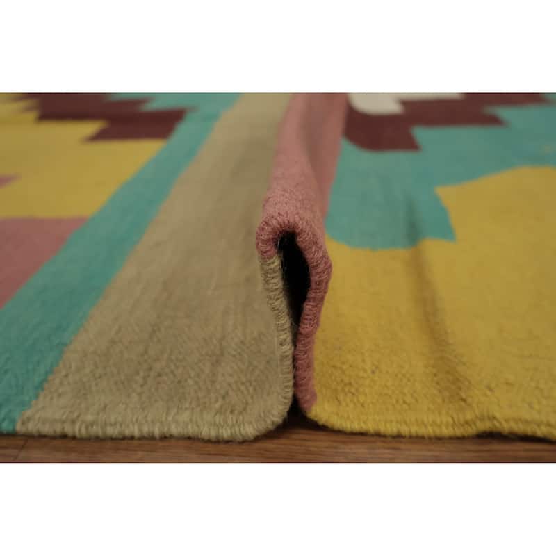 Hand Woven Oriental 100% Wool Carpet Southwestern Modern Multi-Colored Kilim Area Rug - 11' 8'' X 8' 10''