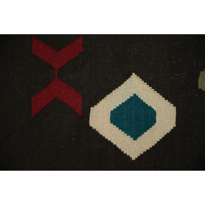 Hand Woven Oriental 100% Wool Carpet Southwestern Modern Black Kilim Area Rug - 9' 11'' X 6' 9''