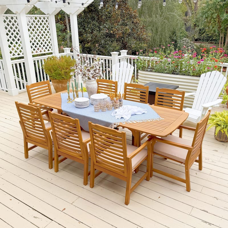 MAISON ARTS Patio Solid Acacia Wood Expandable Dining Table for 6/8 People