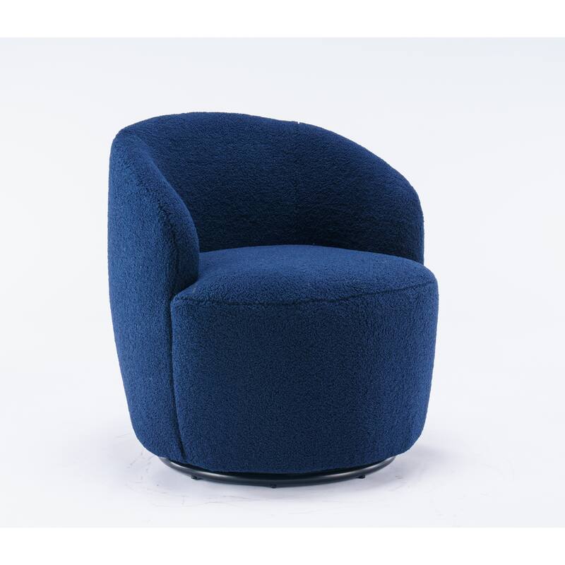Teddy Fabric Swivel Barrel Chair, Round Upholstered Sofa Chair, Reading Leisure Chair with Curved Backrest & Metal Base