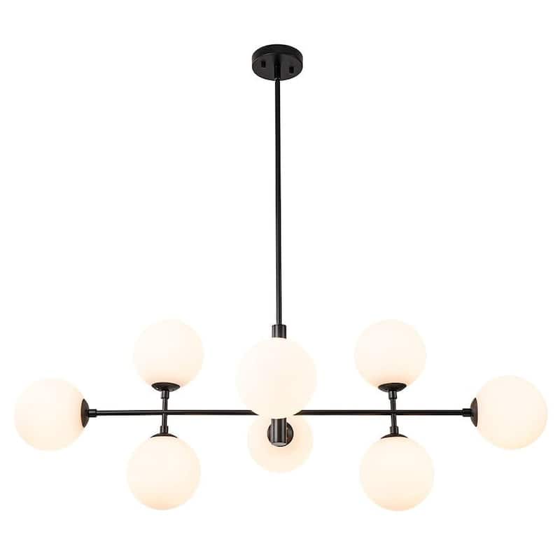 Mid-Century 8-Light Opal Glass Globe Sputnik Island Chandelier