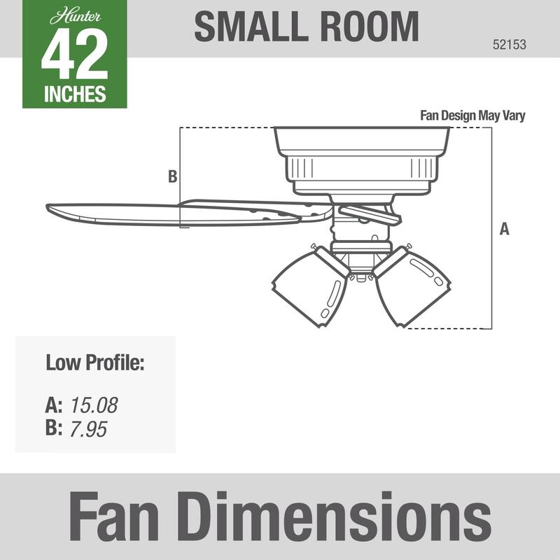 Hunter 42" Crestfield Low Profile Ceiling Fan with 3-Light LED Light Kit and Pull Chain - Casual, Farmhouse, Rustic