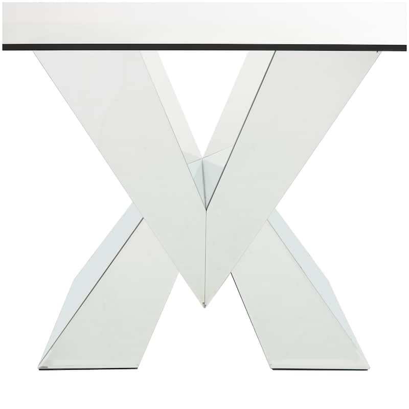 Silver Glass Dining Table with Silver X-Shaped Base