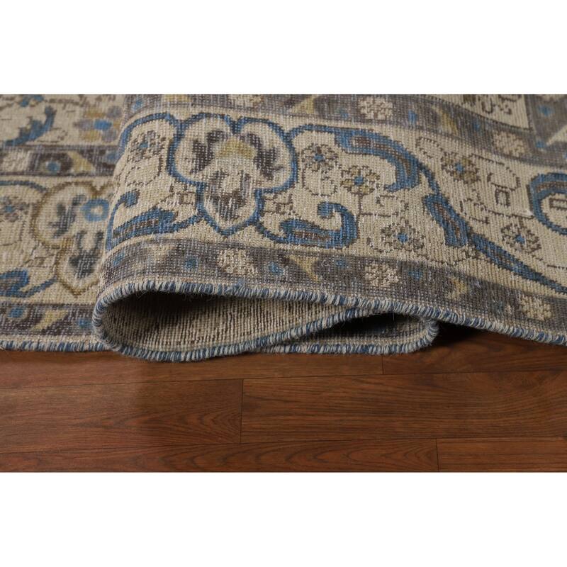 Tabriz Persian Area Rug Hand-Knotted Beige Floral Wool Carpet - 8'2"x 10'9"
