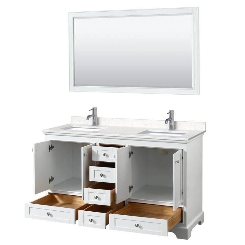 Deborah 60-inch Double Vanity, Cultured Marble Top, 58-inch Mirror