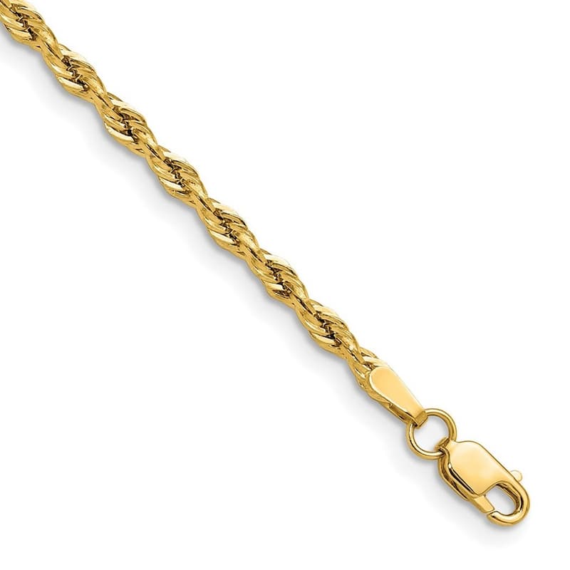 Curata 14k Yellow Gold Unisex 2.5mm Semi solid Rope Chain Bracelet Options: 7" 8" 9"