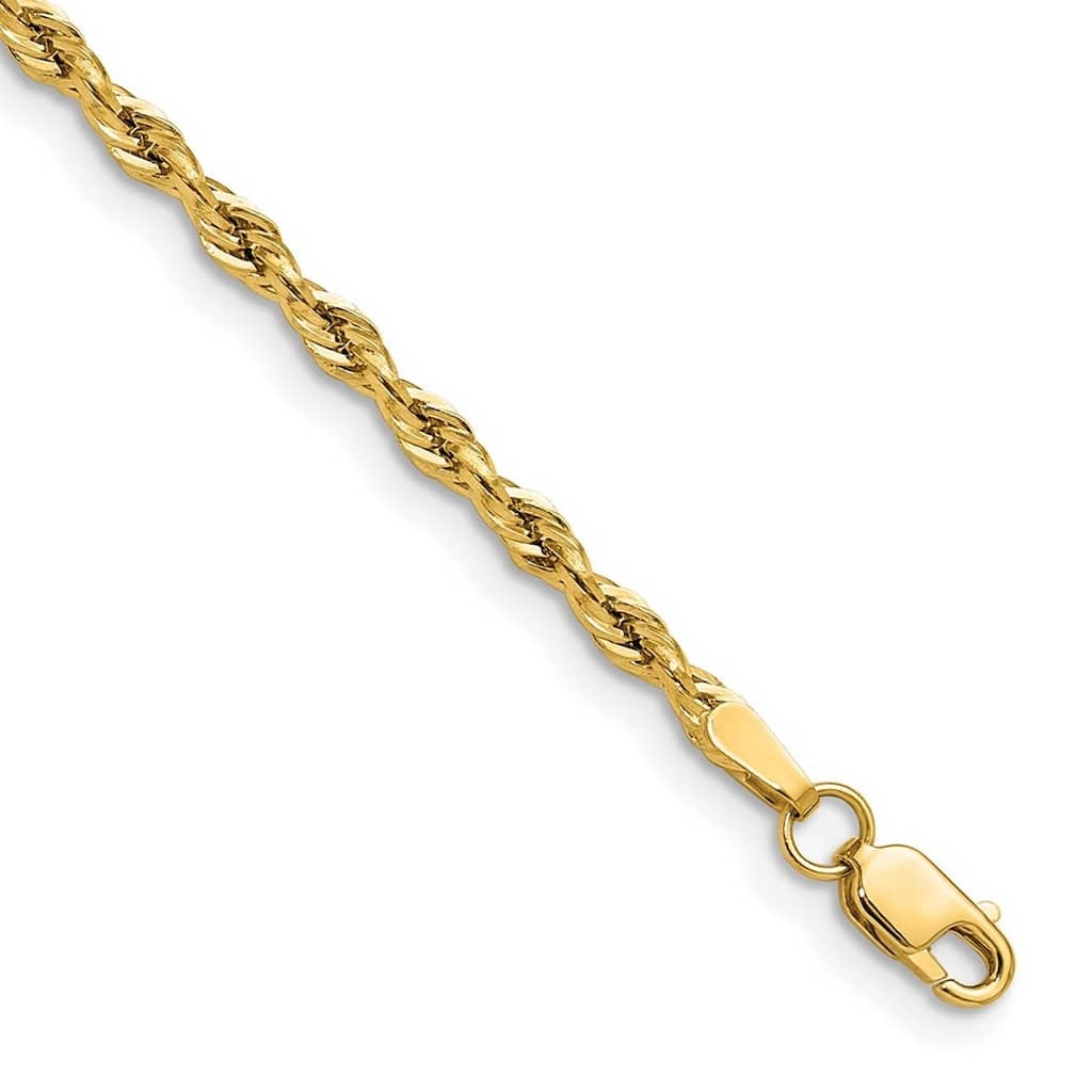 Curata 14k Yellow Gold Unisex 2.5mm Semi solid Rope Chain Bracelet Options: 7" 8" 9"