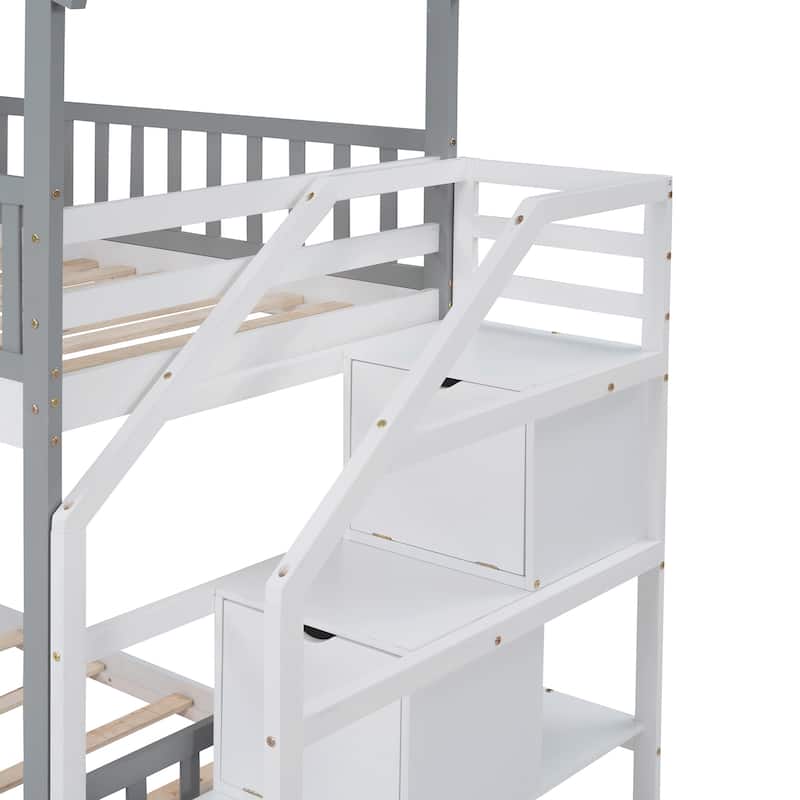 Twin-Over-Twin Bunk Bed,House Bed,Storage and Guard Rail