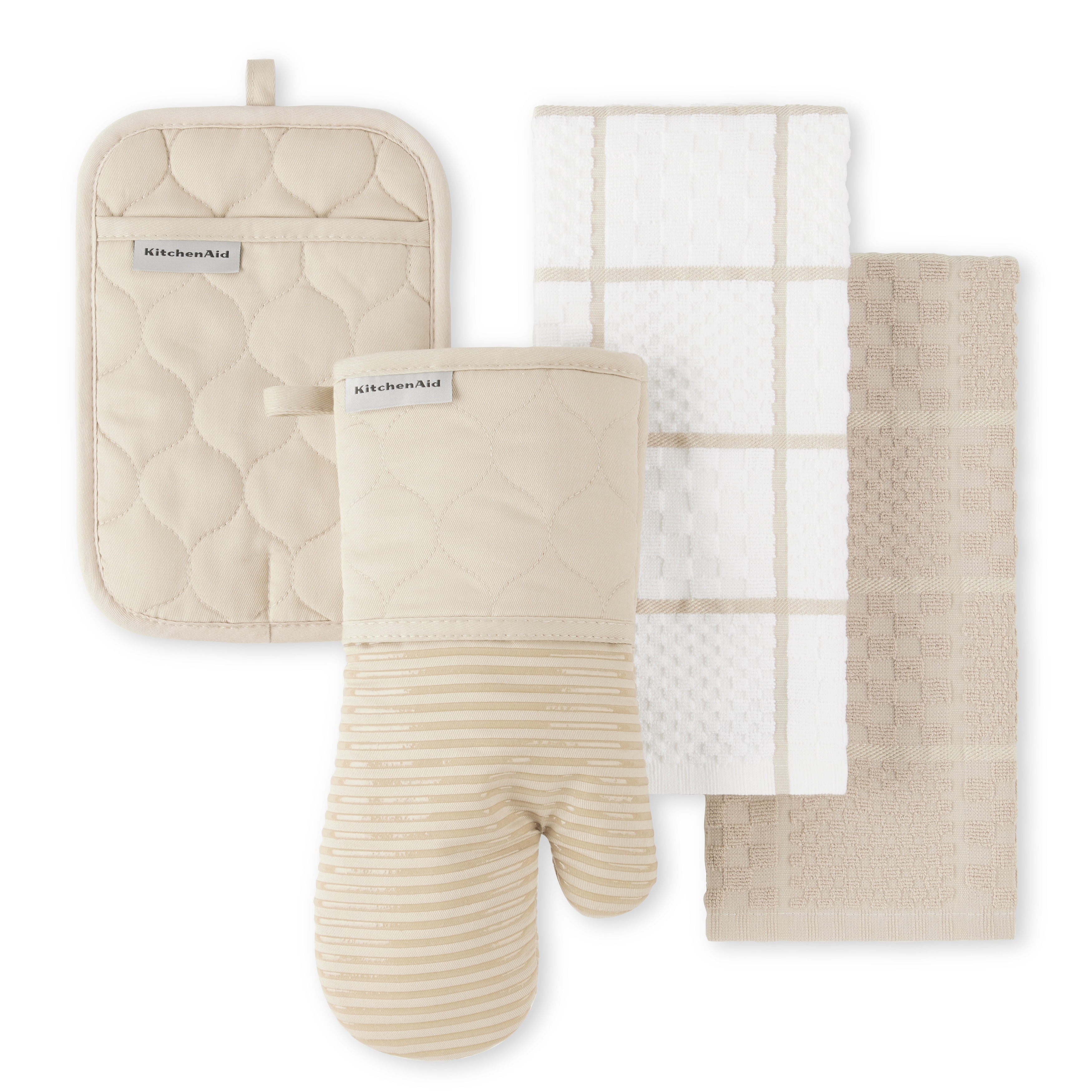 KitchenAid Ribbed Soft Silicone Oven Mitt Set, Milkshake Tan, 7.5x13, Set  of 2 