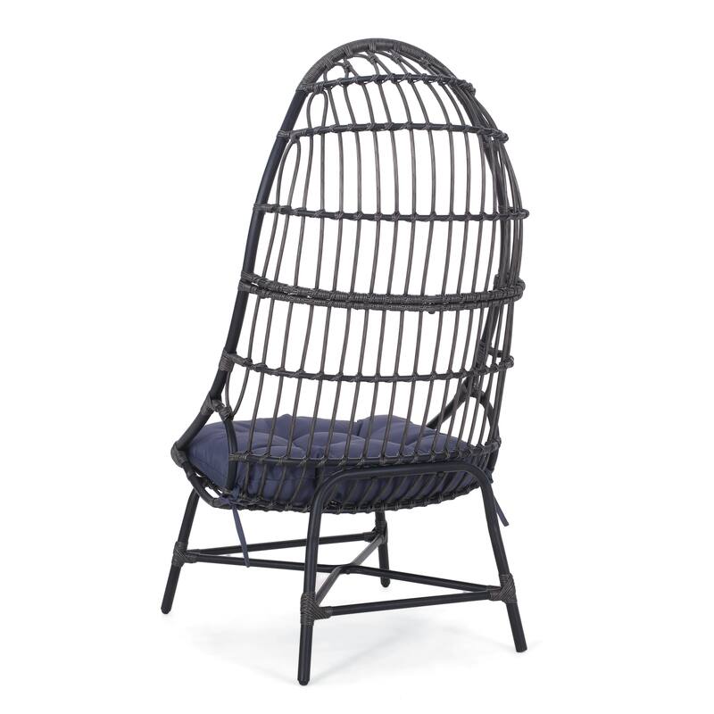 Roomfitters Outdoor Wicker Cocoon Chair with Cushion, High Back Lounge Accent Chair for Patio or Garden