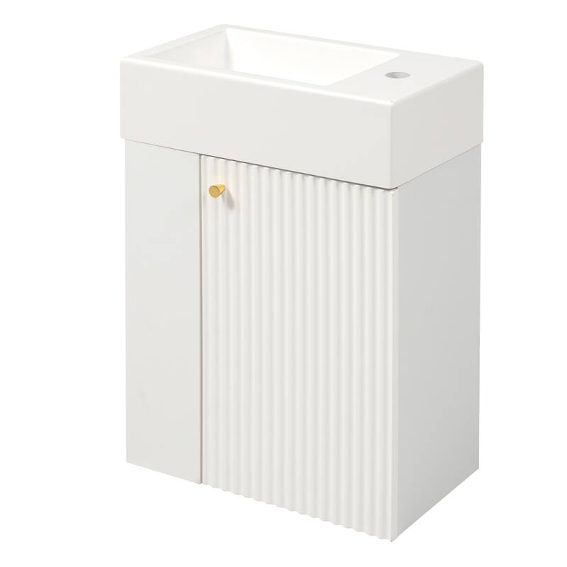 Roomfitters 18.5" Floating Bathroom Vanity with Resin Basin, Modern Wall-Mount Cabinet with Left Side Storage, White