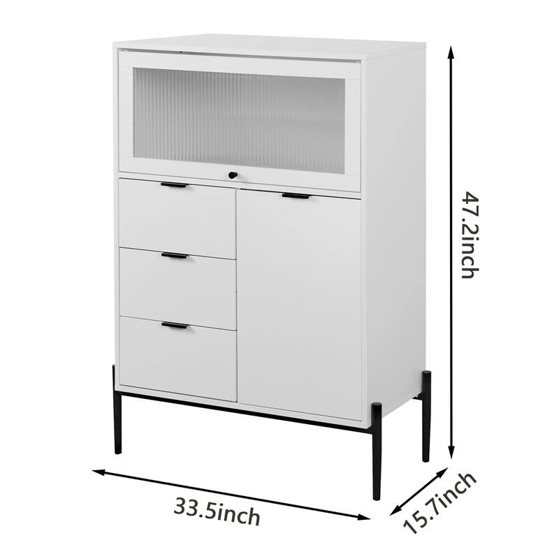Wood Sideboard with 3 Drawers and Glass Door
