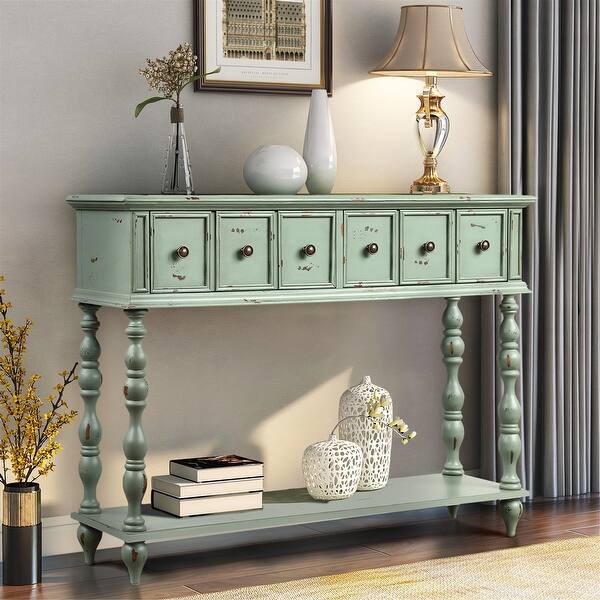 Shop Light Mint Green Console Sofa Table With 2 Drawer And Bottom