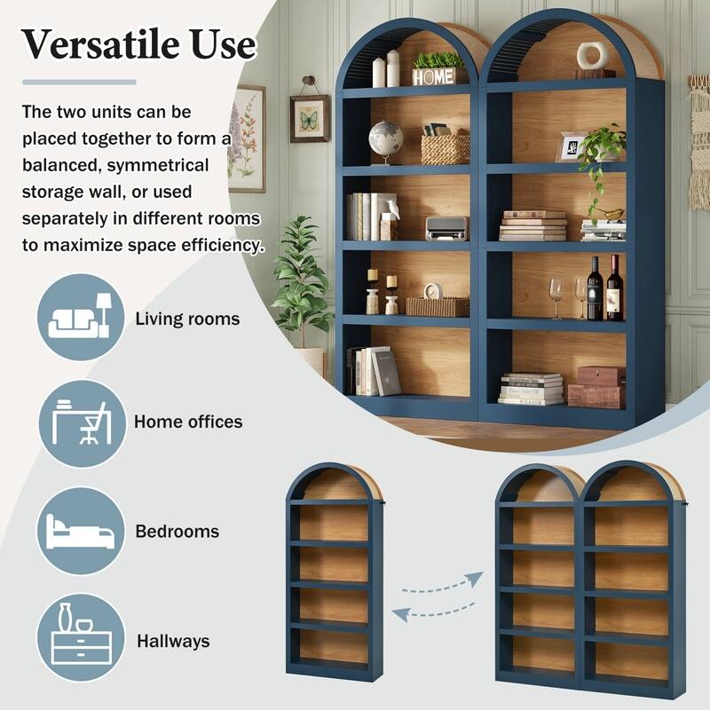 Farmhouse 68.8" Tall Freestanding Bookshelves Set of 2, 5-Tier Display Bookcase Arched Top for Living Room, Bedroom, Home Office