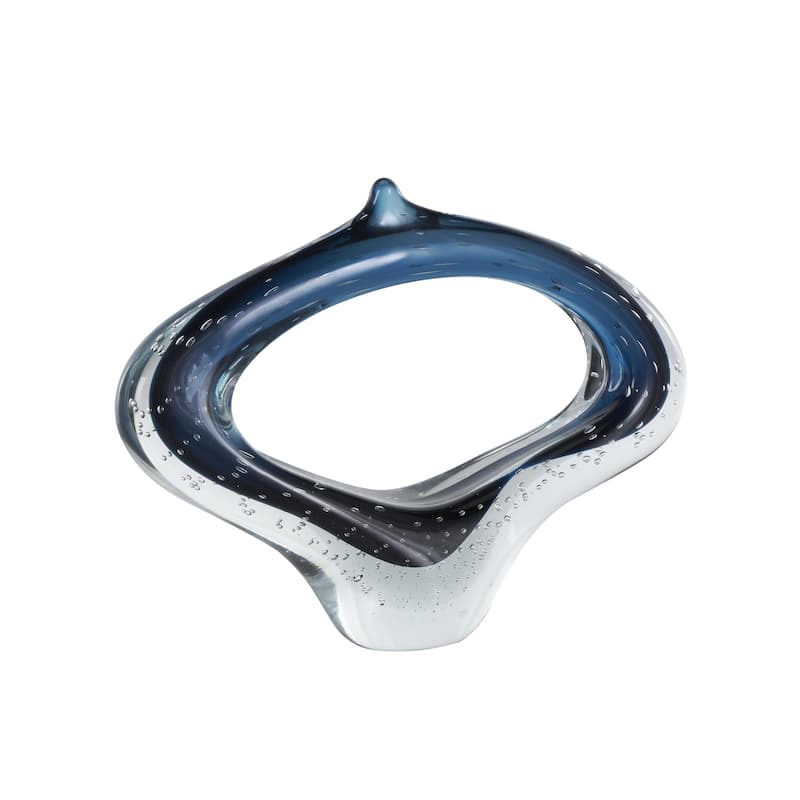 Glass Abstract Ombre Cutout Oval Decorative Sculpture with Bubble Texturing - Dark Blue or Copper - Roche River Decor
