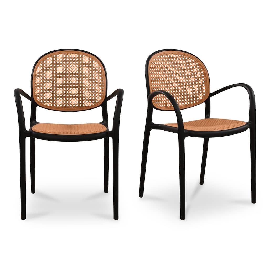 NADAAL STUDIOS Mavric Outdoor Dining Chair, Rattan-Look Polypropylene, Stackable Design, Black - Set of 2