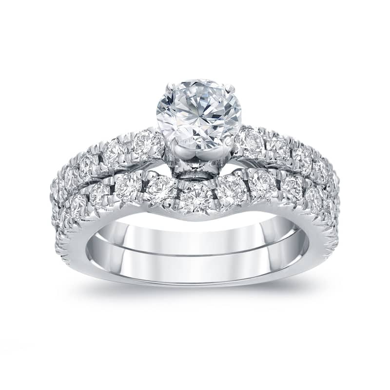 Auriya 14k Gold 14k White Gold 1 1/2ctw Round Diamond Engagement Ring Set - 5.5