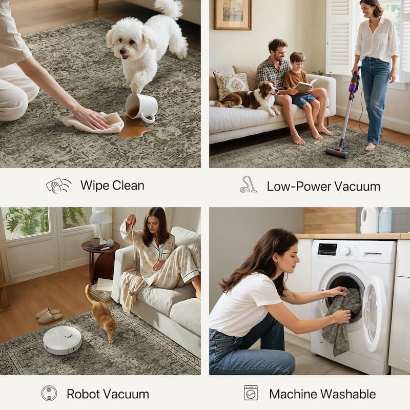 Mcow Modern Machine Washable Low Pile Lightweight Soft Print Area Rugs