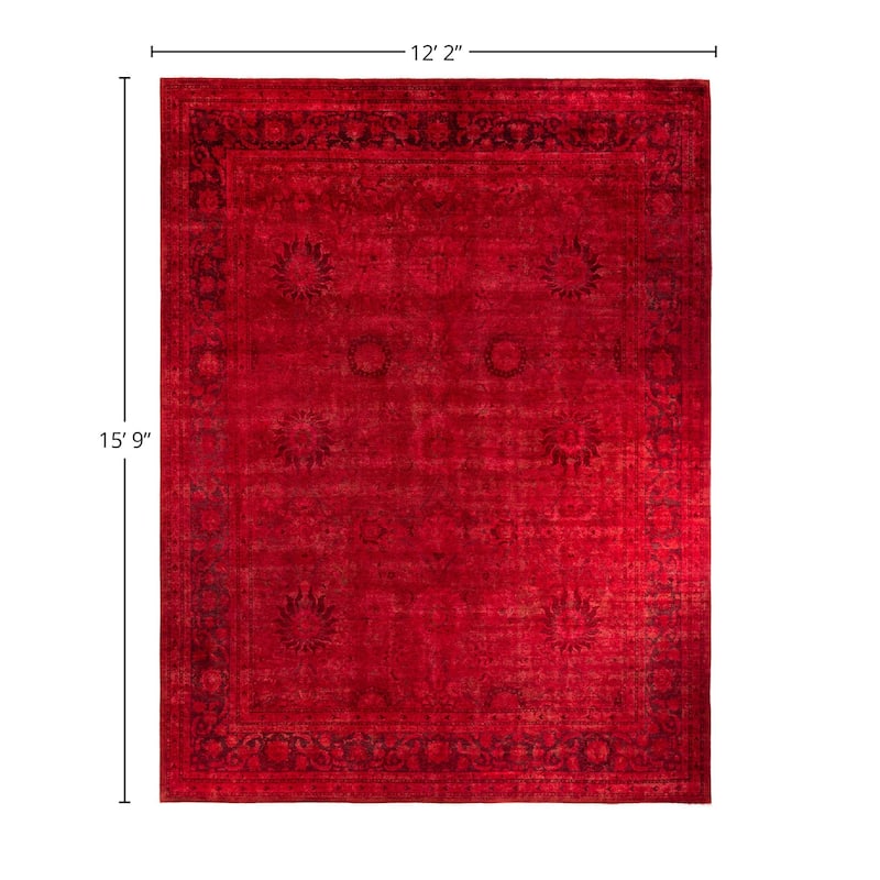 Overdyed, One-of-a-Kind Hand-Knotted Area Rug - Red - 12' 2" x 15' 9"