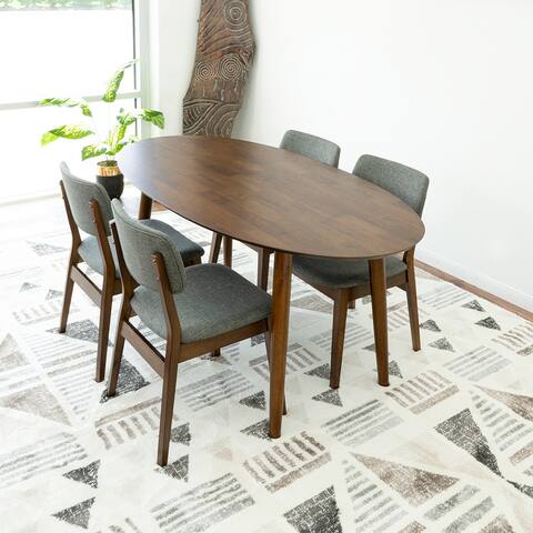 Kirk 5-Piece Mid-Century Modern Dining Set with 4 Fabric Dining Chairs in Grey