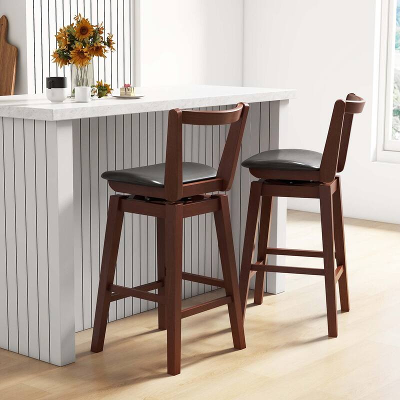 Costway Swivel Counter Height Bar Stool 26'' Upholstered PU Leather