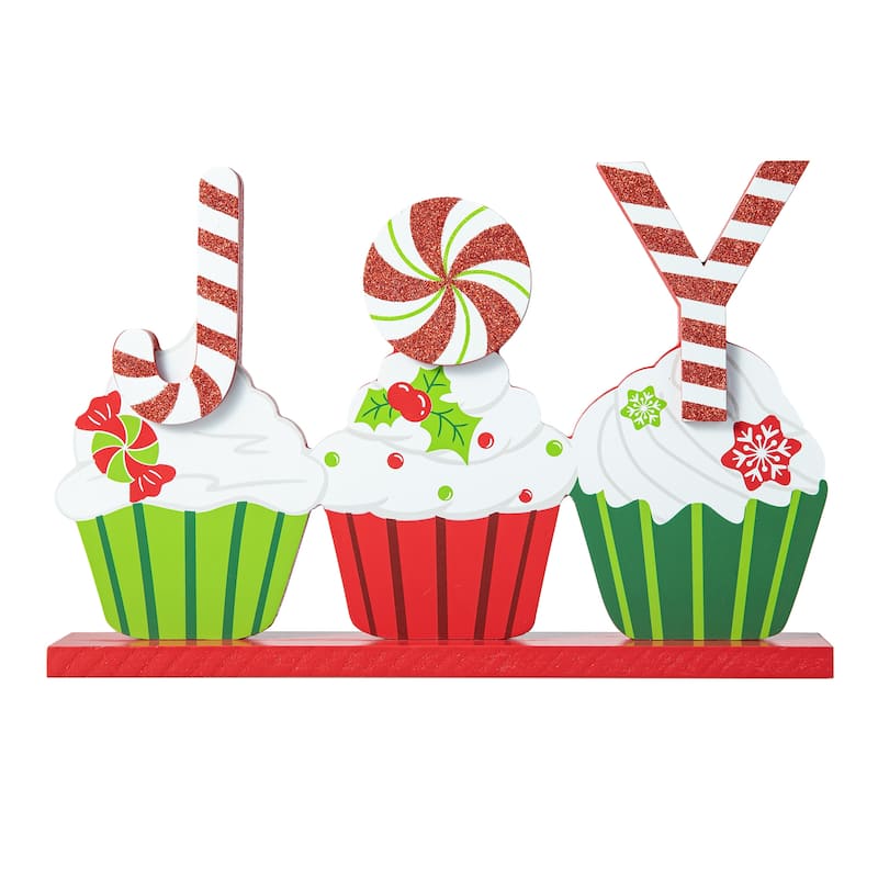 Glitzhome 12"L Christmas Wooden Cupcake JOY Table Decor