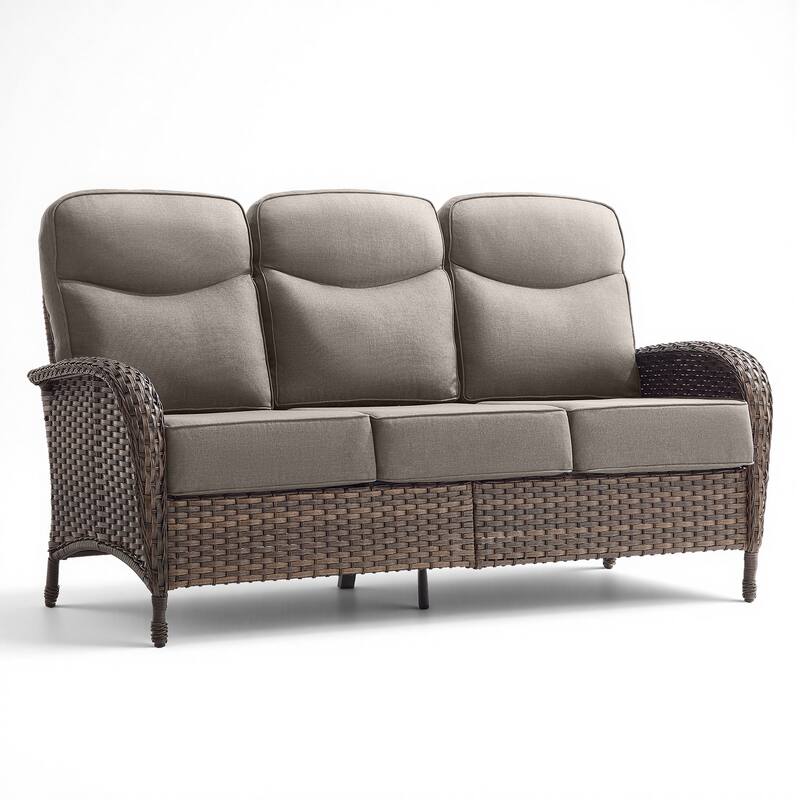 Pocassy Outdoor Wicker Patio Sofa with Anti-slip 6 In Cushions