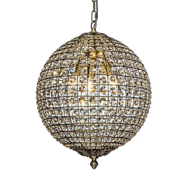 1/3-Light Retro Antique Gold Crystal Globe Chandelier Small Sphere