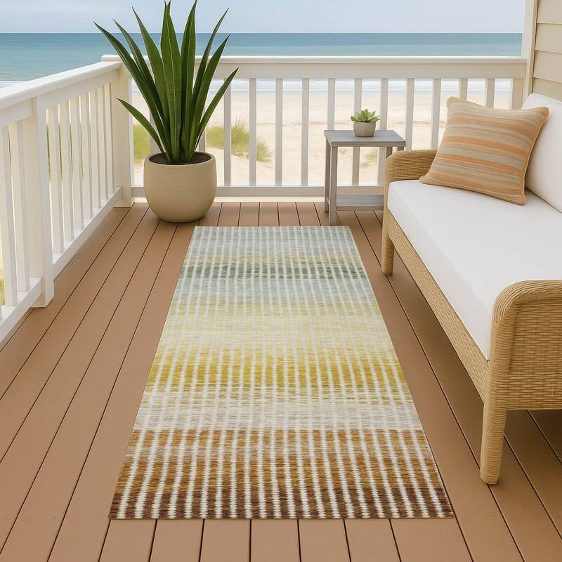 Machine Washable Indoor/ Outdoor Contemporary Stripes Chantille Rug - Copper - 2'3" x 7'6"