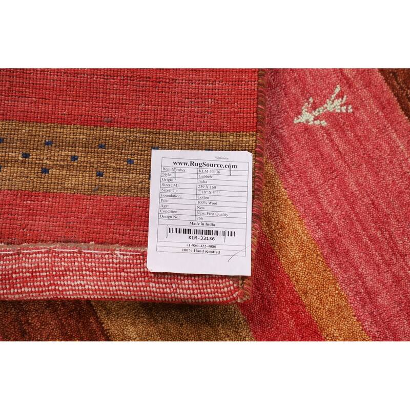 Striped Tribal Gabbeh Indian Area Rug Handmade Wool Carpet - 5'3"x 7'10"