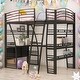 preview thumbnail 11 of 18, Full Size Loft Bed with 4 Layers of Shelves and L-shaped Desk, Stylish Metal Frame Bed with a set of SocketsUSB Ports,white Black