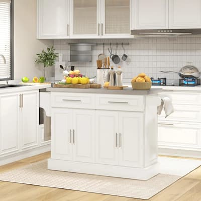 Rolling Kitchen Island with Stainless Steel Top,2 Drawers,Spice, Knife