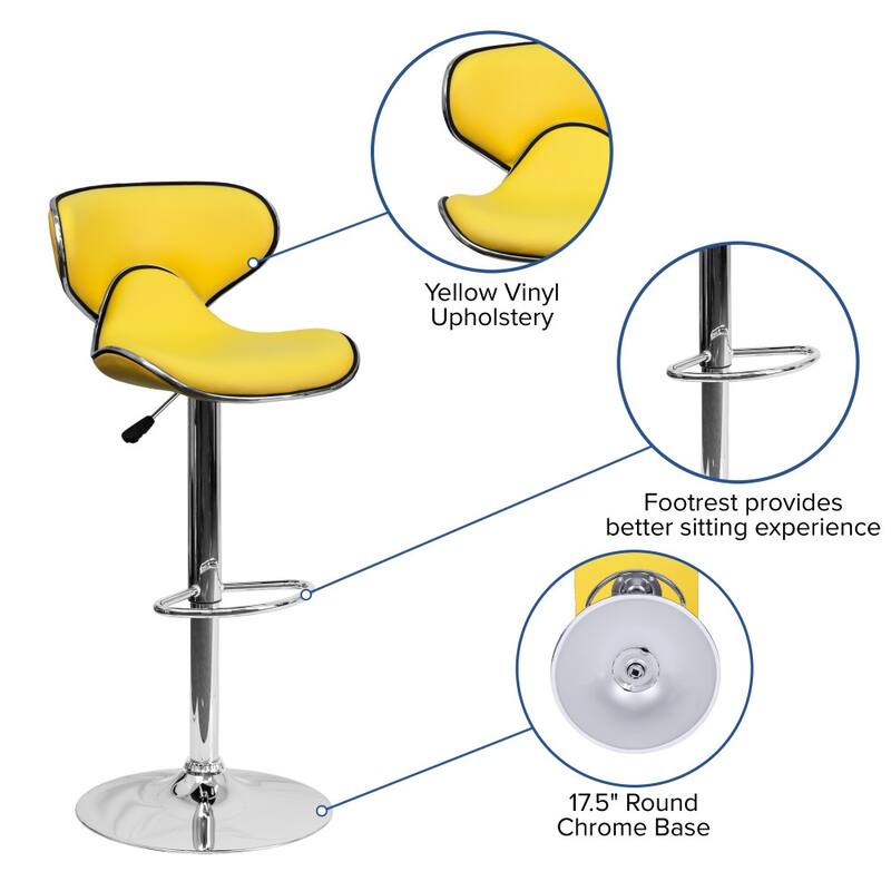 Contemporary Cozy Mid-back Vinyl Height-adjustable Chrome Barstool - 16"W x 17.5"D x 34.5" - 43"H