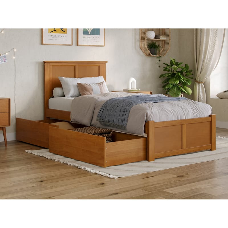 Madison Platform Bed with Footboard and Storage Drawers - Light Toffee - Twin XL