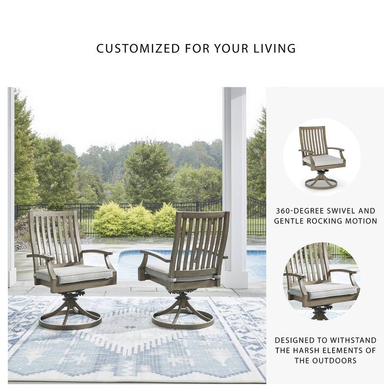 Signature Design by Ashley Rainier Ranch Brown/Beige Outdoor Swivel Chair with Cushion (Set of 2) - 24.63" W x 26.5" D x 39" H