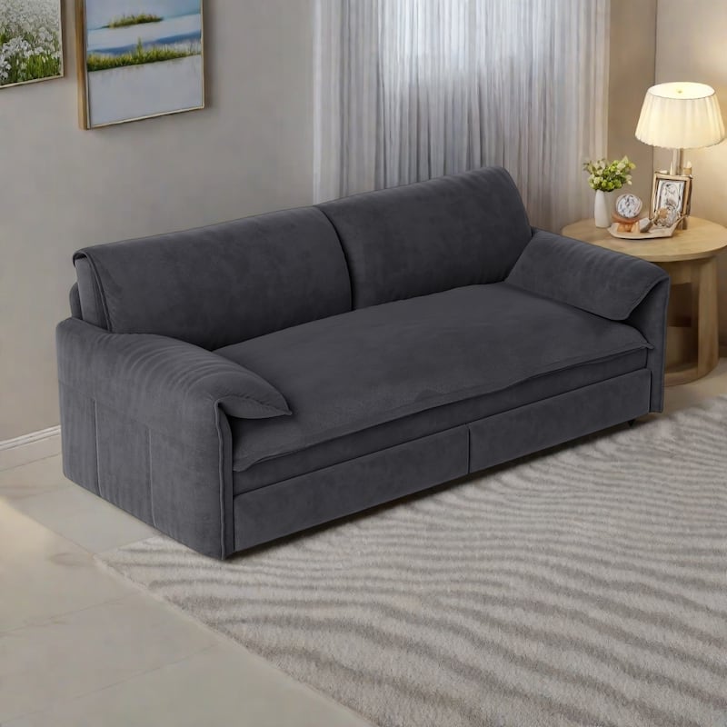 66"Velvet 2-Seater Sleeper Sofa with Side Storage for Living Room,Apartment - Grey