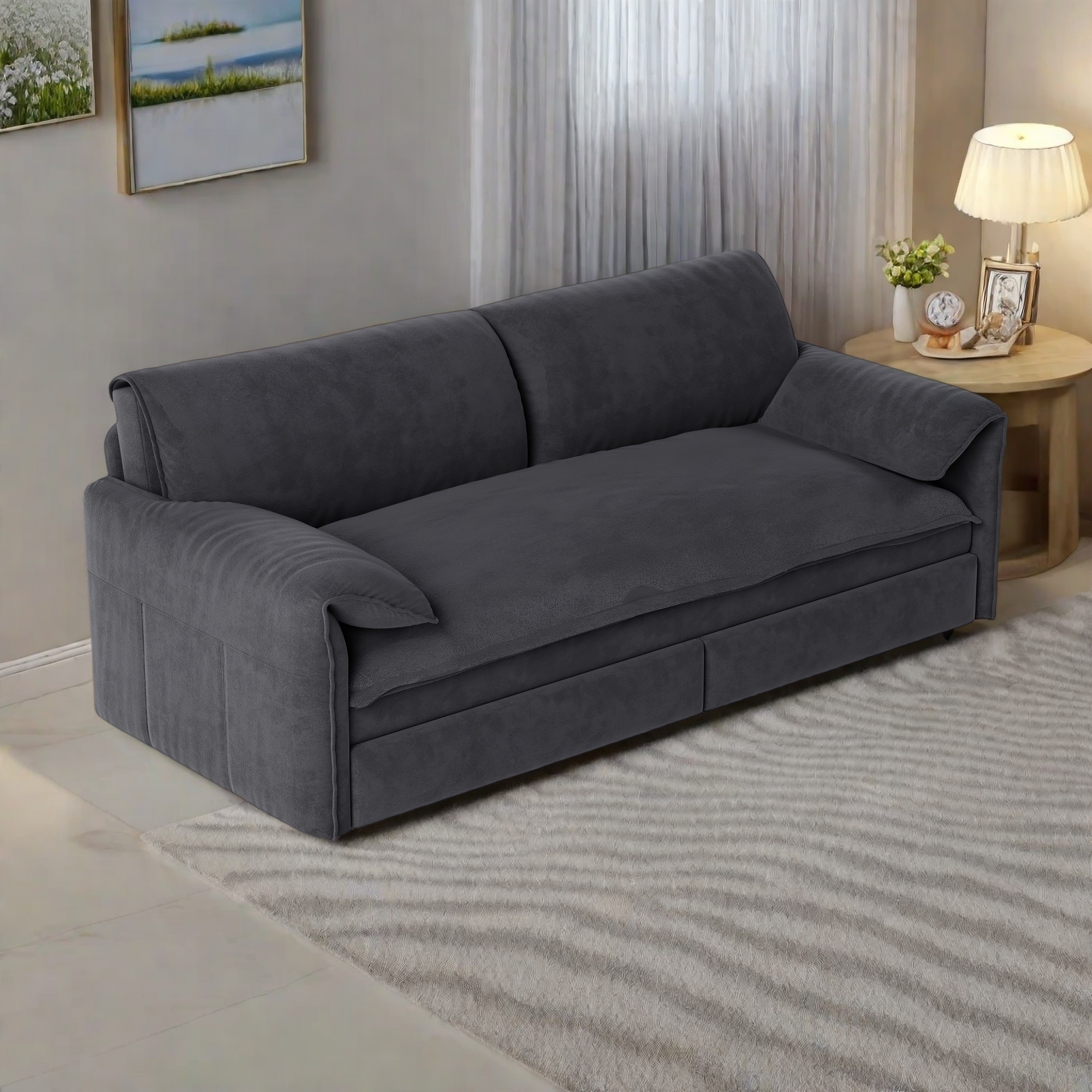 66"Velvet 2-Seater Sleeper Sofa with Side Storage for Living Room,Apartment