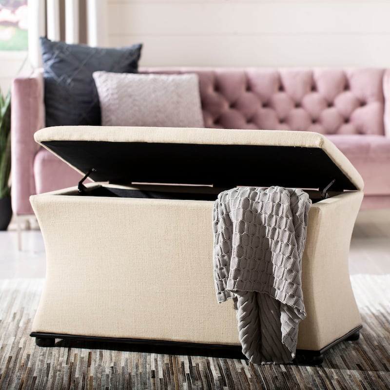 SAFAVIEH Gigi Cream Linen Storage Bench - 36" W x 19" D x 21" H - 36Wx19Dx21H - Cream