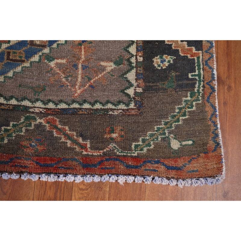 Geometric Orange Bakhtiari Persian Vintage Rug Hand-Knotted Wool Carpet - 4'9" x 9'10"