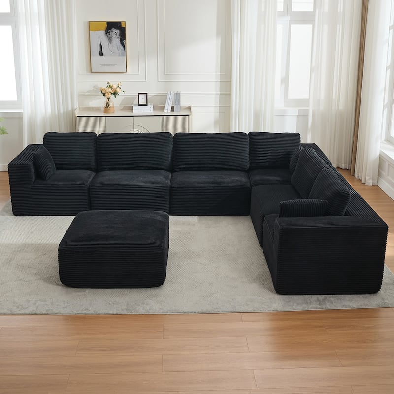Modular Sectional Ottoman Corduroy Rectangle Footstool