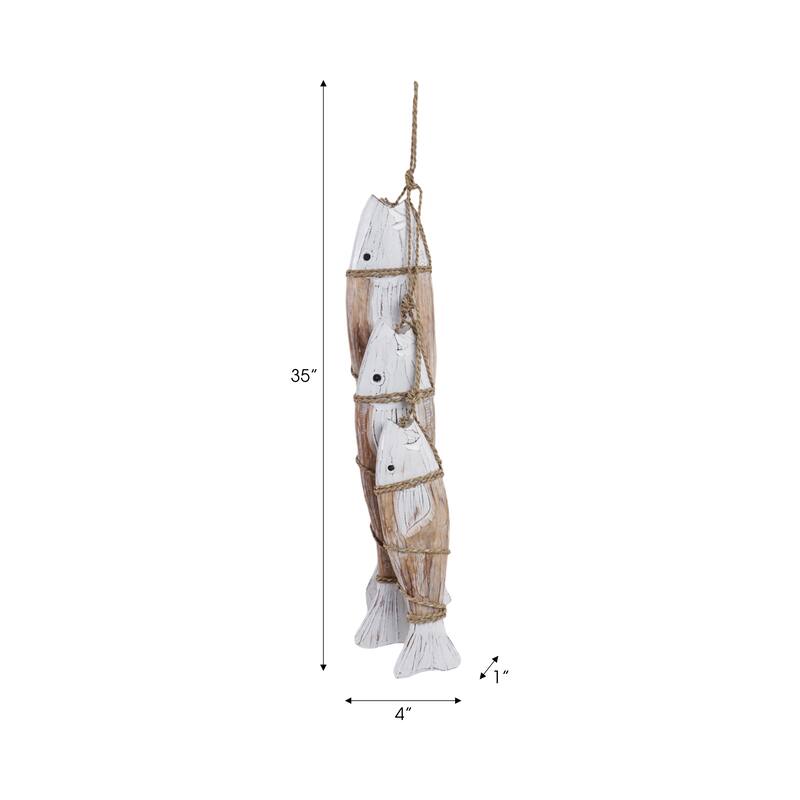 Decorative Wooden 3 Fish on Rope Figurine for Home Decor - 35", White - 35.0"