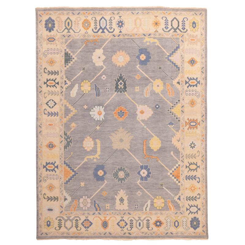 ECARPETGALLERY Hand-knotted Modern Oushak Dark Grey Wool Rug - 9'0 x 11'11