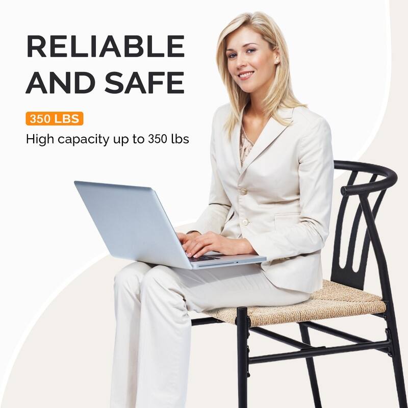 Black Metal and Rope Patio Dining Chair (Set of 4) - N/A