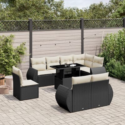 vidaXL Patio Sofa Set with Cushions Outdoor Furniture 9 Piece Poly Rattan