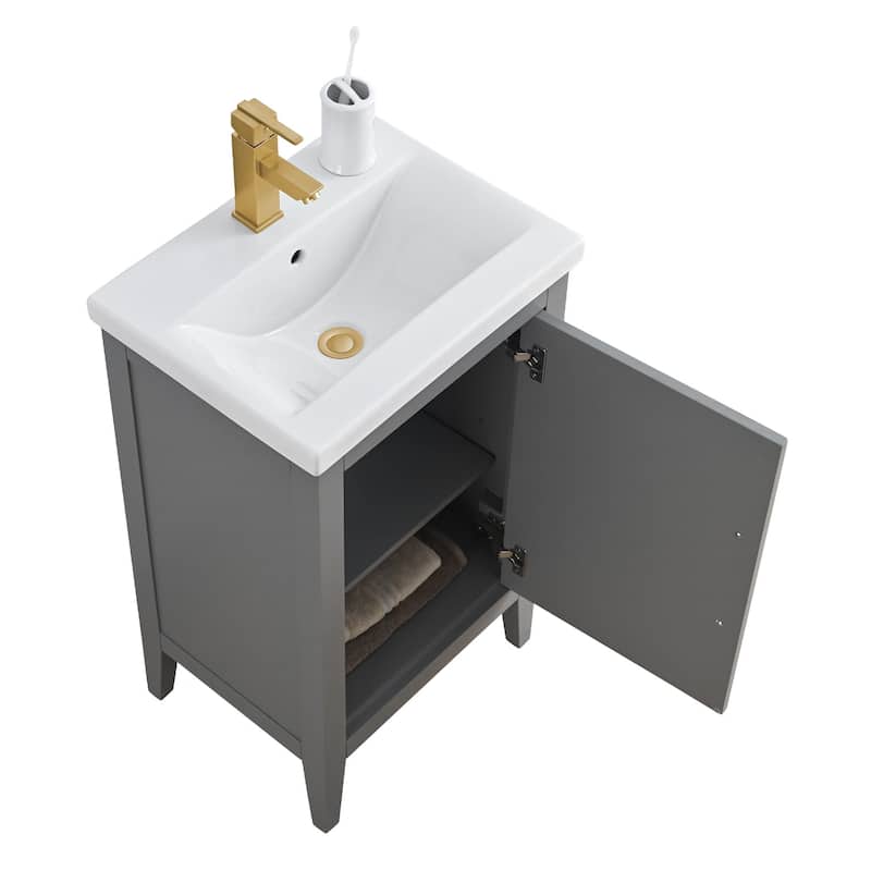 Vanity Art 20" or 24" or 30" Single Sink Bathroom Vanity Cabinet with Ceramic Top