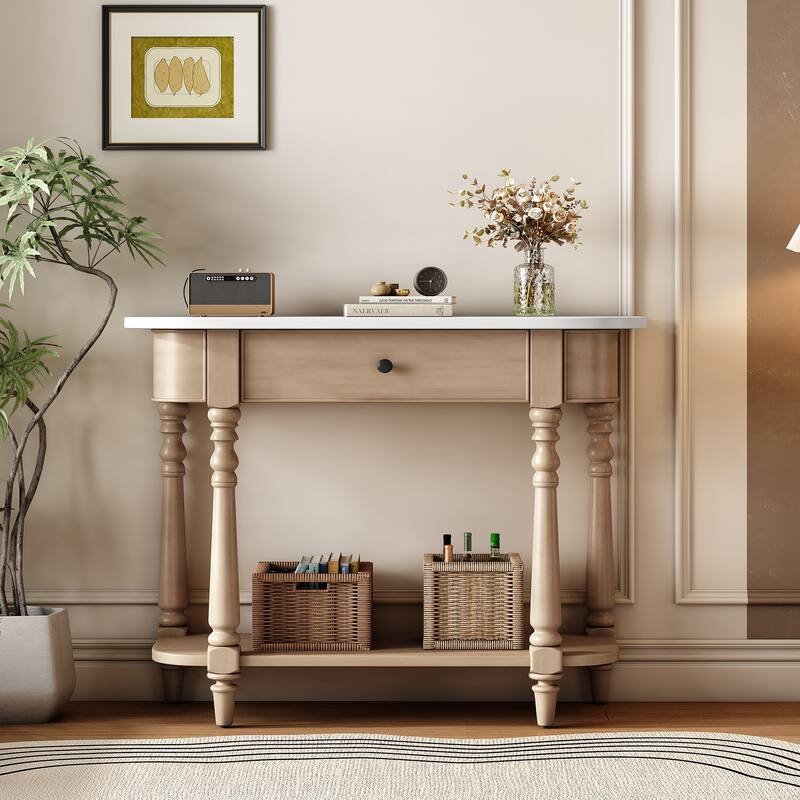 36 Inch Wood Console Table with Drawer and Shelf for Entryway - Natural