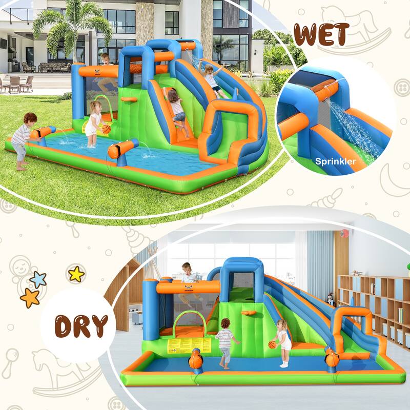 Costway 6 in 1 Inflatable Giant Kids Water Park Bounce House with Dual - As Picture Shows - See Details